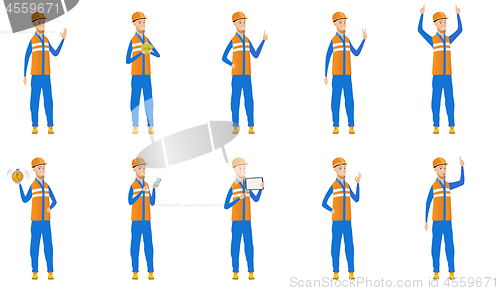 Image of Caucasian builder vector illustrations set.