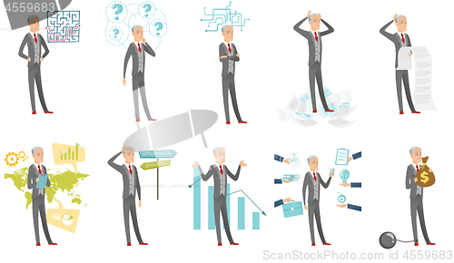 Image of Caucasian businessman vector illustrations set.