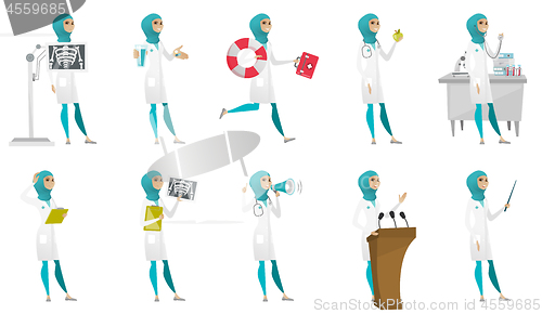 Image of Muslim doctor vector illustrations set.