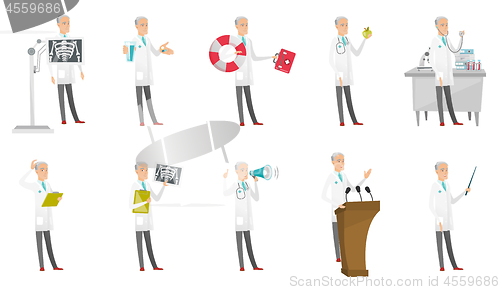 Image of Senior caucasian doctor vector illustrations set.