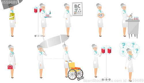 Image of Senior caucasian doctor vector illustrations set.