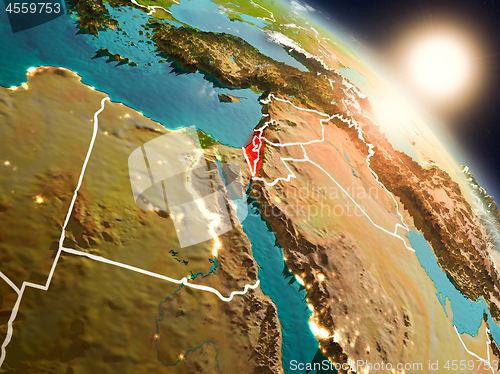 Image of Israel from space during sunrise