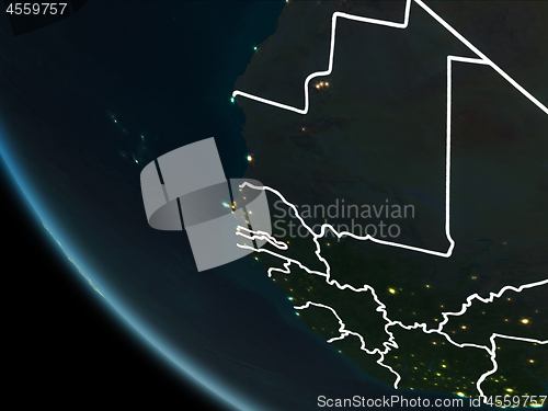 Image of Satellite view of Gambia at night