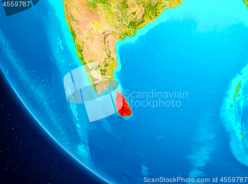 Image of Sri Lanka on globe from space