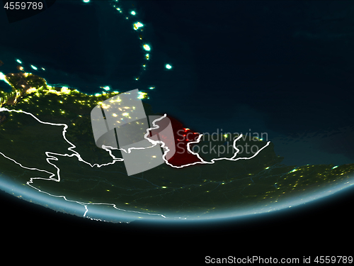 Image of Guyana on Earth from space at night