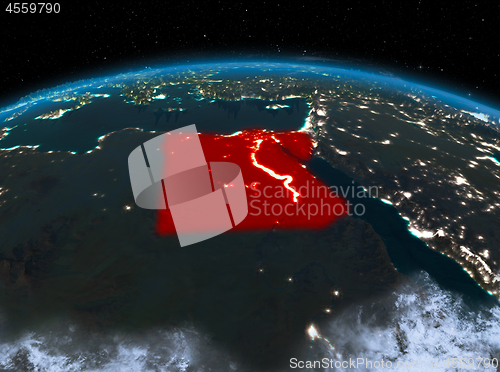 Image of Egypt from space at night