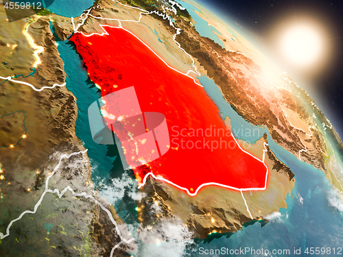 Image of Saudi Arabia from space during sunrise