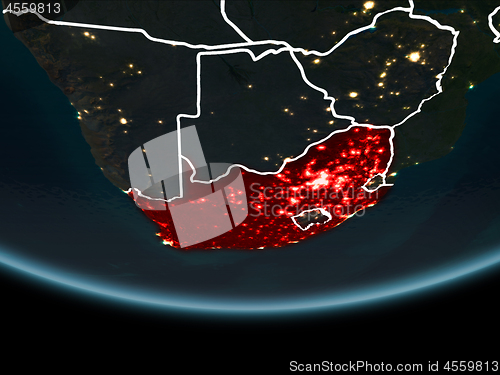 Image of South Africa on Earth from space at night