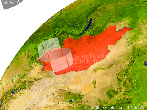 Image of Map of Mongolia in red on globe