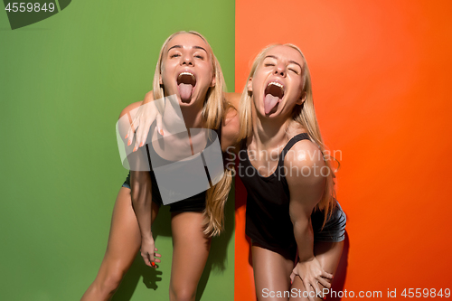 Image of The crazy women with weird expression