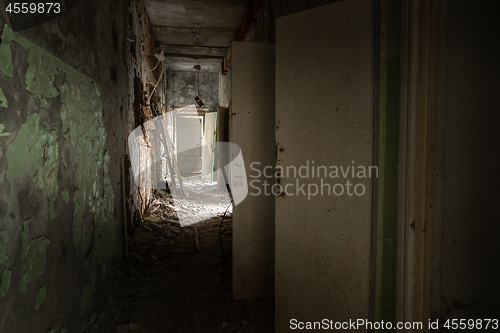 Image of Abandoned corridor in Pripyat Hospital, Chernobyl Exclusion Zone 2019