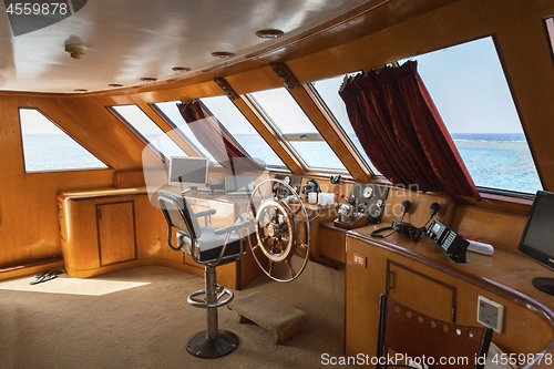 Image of Cockpit of boat in sunlight