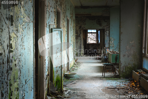 Image of Abandoned corridor in Pripyat Hospital, Chernobyl Exclusion Zone 2019