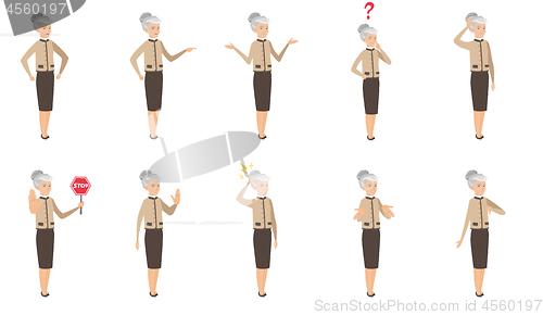 Image of Caucasian business woman vector illustrations set.