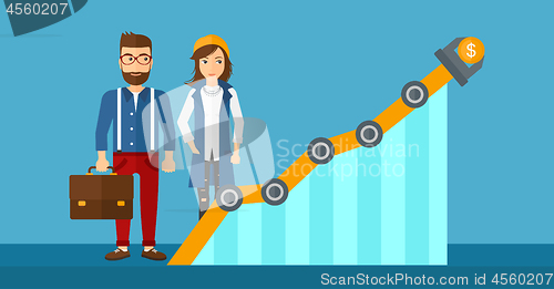 Image of Business profit chart with robotic arm.