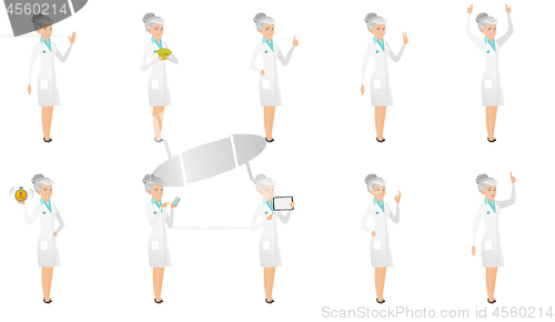Image of Senior caucasian doctor vector illustrations set.
