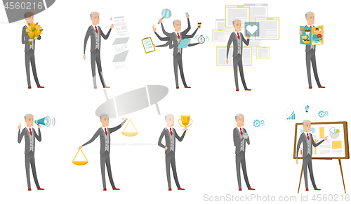 Image of Caucasian businessman vector illustrations set.