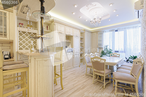 Image of Luxury modern beige and white kitchen interior