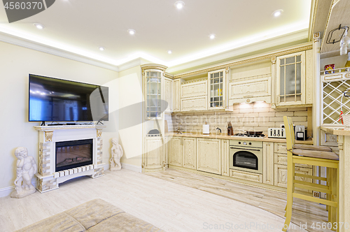 Image of Luxury modern beige kitchen interior