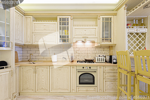 Image of Luxury modern beige and white kitchen interior