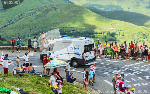 Image of Ofiicial Ambulance in Pyrenees Mountains - Tour de France 2014