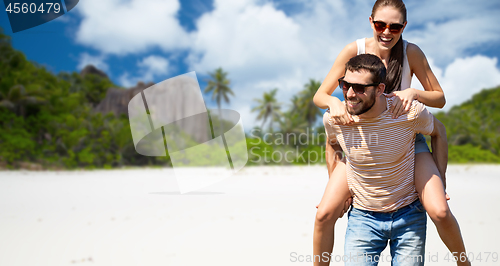 Image of happy couple having fun seychelles island