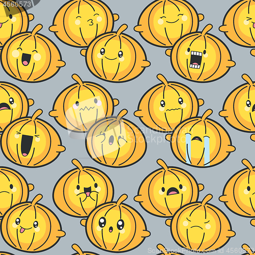 Image of Seamless Background Cute Pumpkins Celebrating Halloween