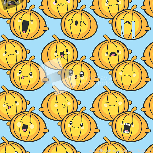 Image of Seamless Background Cute Pumpkins Celebrating Halloween