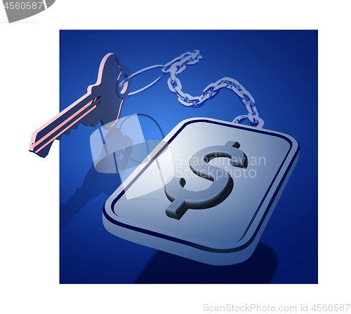Image of Keys with a keychain on a chain with a dollar icon. The concept of working with the preservation and enhancement of finance in the banking system. Bank cells, deposits, etc. Vector