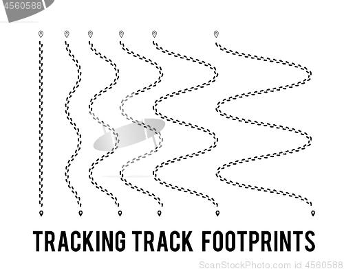 Image of Tracking of human footprints to track walk paths. Silhouette from shoes. Vector illustration