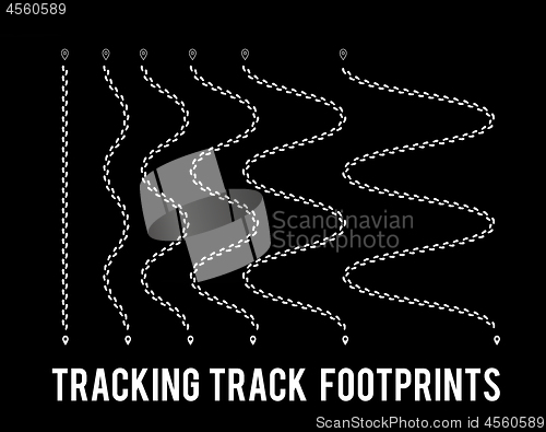 Image of Tracking of human footprints to track walk paths. Silhouette from shoes. Vector illustration