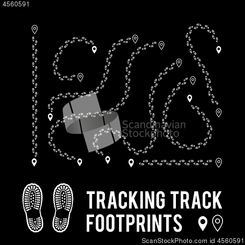 Image of Tracking of human footprints to track walk paths. Silhouette from shoes. Vector illustration