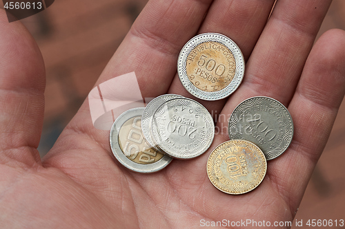 Image of Colombian Peso Coins Held in HAnd