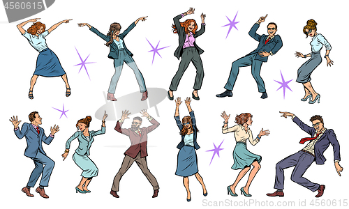 Image of set collection of dancing business people. men and women