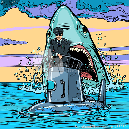 Image of Captain of the submarine. Shark attack