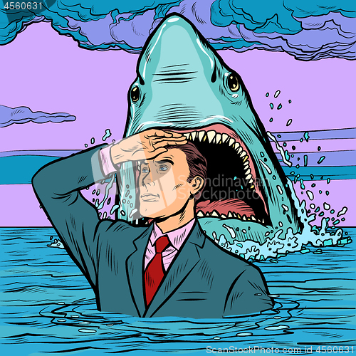 Image of A successful businessman is not afraid of a shark attack