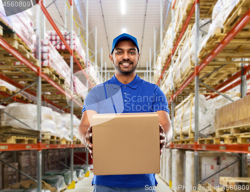 Image of indian delivery man or warehouse worker with box