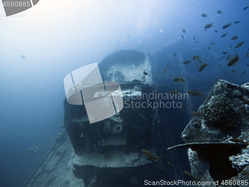 Image of Industrial junk underwater as railcart