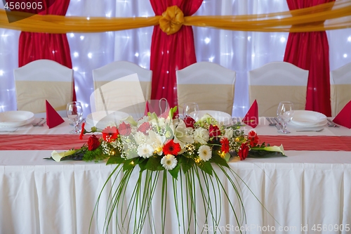 Image of Large dining hall with tables set up