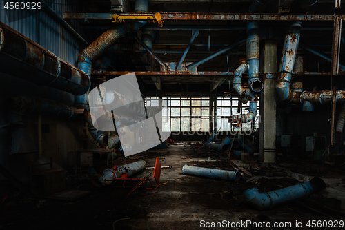 Image of Dark industrial interior of factory in Chernobyl