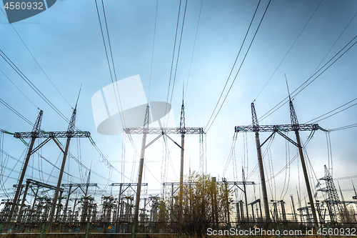 Image of Large pylons at power distributing station