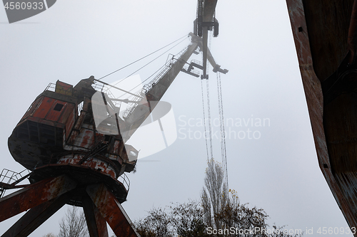 Image of Rusty old industrial dock cranes at Chernobyl Dock, 2019