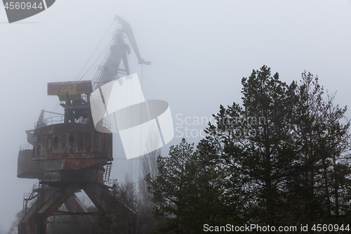 Image of Rusty old industrial dock cranes at Chernobyl Dock, 2019