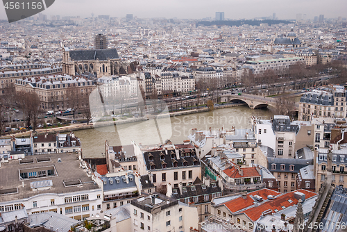 Image of aerial view of Paris and Seine river