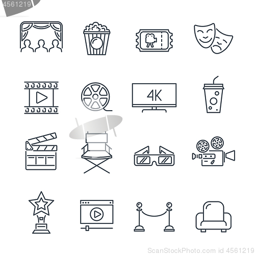 Image of Cinema and Movie Line Icons Set