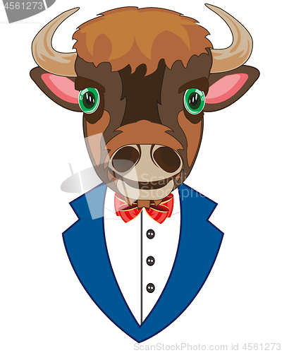 Image of Vector illustration of the cartoon of the head of the oxen in tuxedo