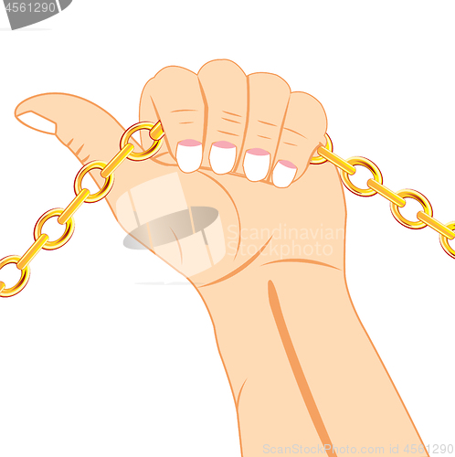 Image of Chain from gild in hand of the person