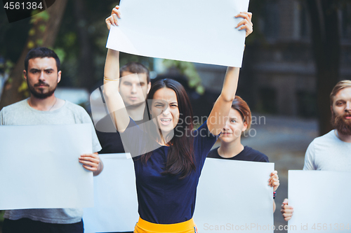 Image of Group of protesting young people outdoors