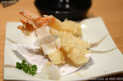 Image of Close up of deep-fried tempura shrimps
