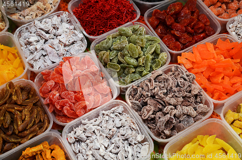 Image of Asseorted dried fruits and candy